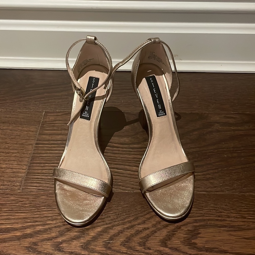 Steven By Steve Madden Rykie Gold Leather High-Heel Sandals 7.5